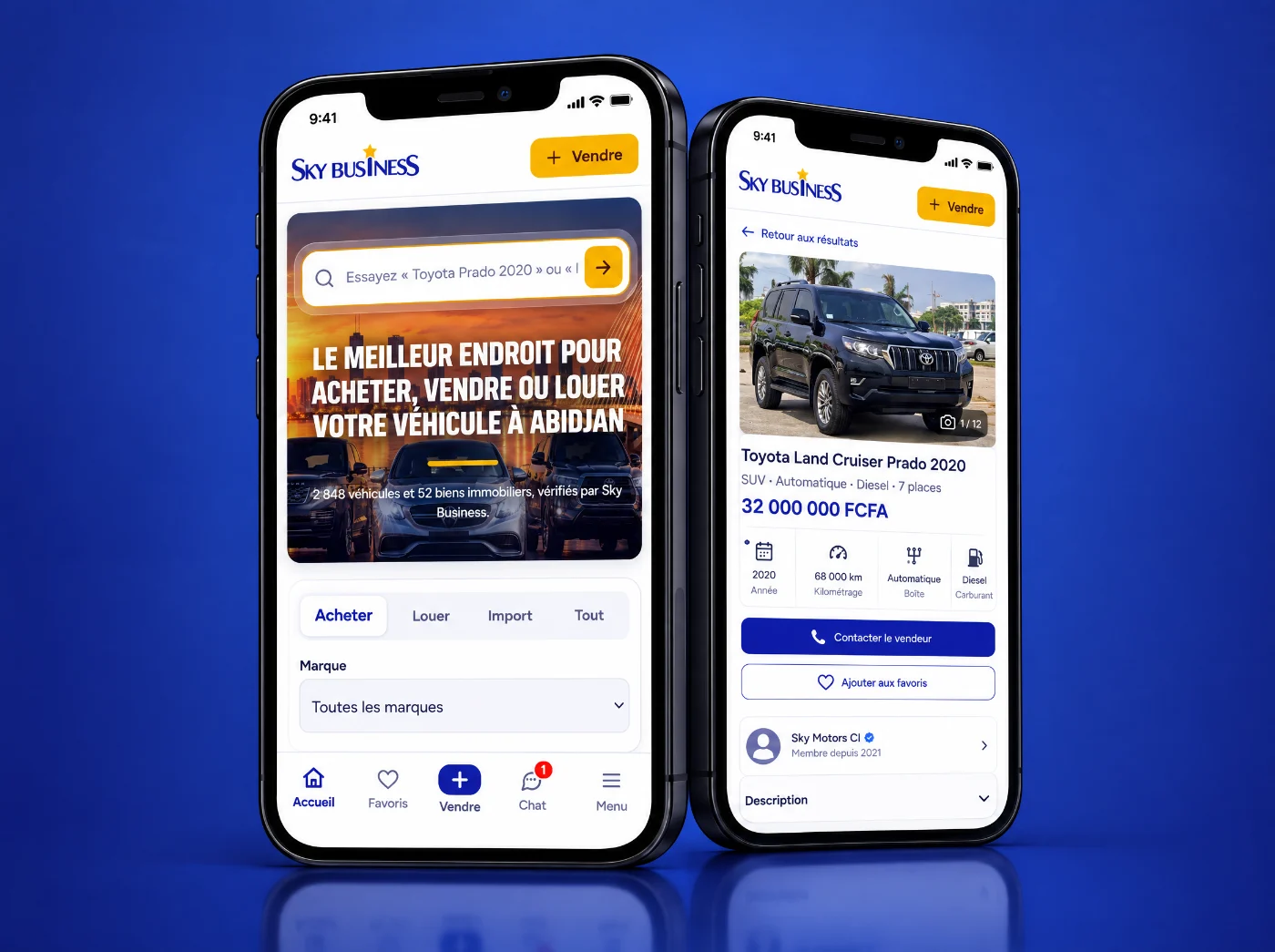 Aperçu de l'application Sky Business sur téléphone